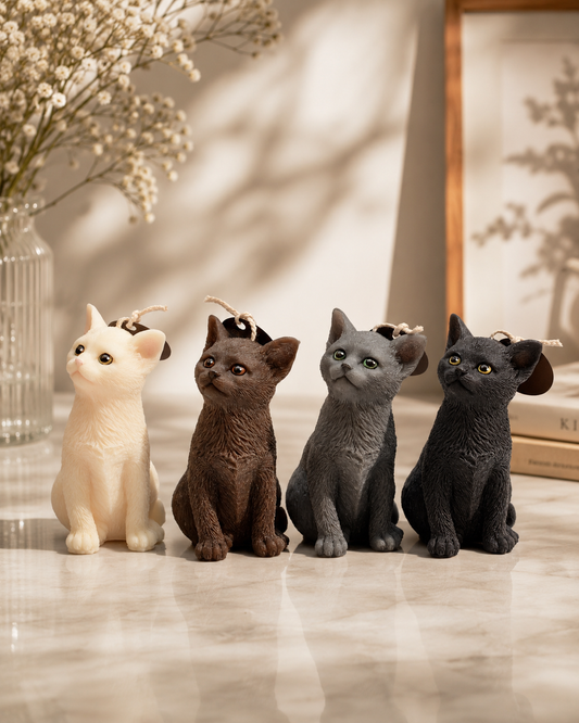 Lumière Dorée limited edition cat-shaped candle for elegant home decor, featuring a decorative feline design.