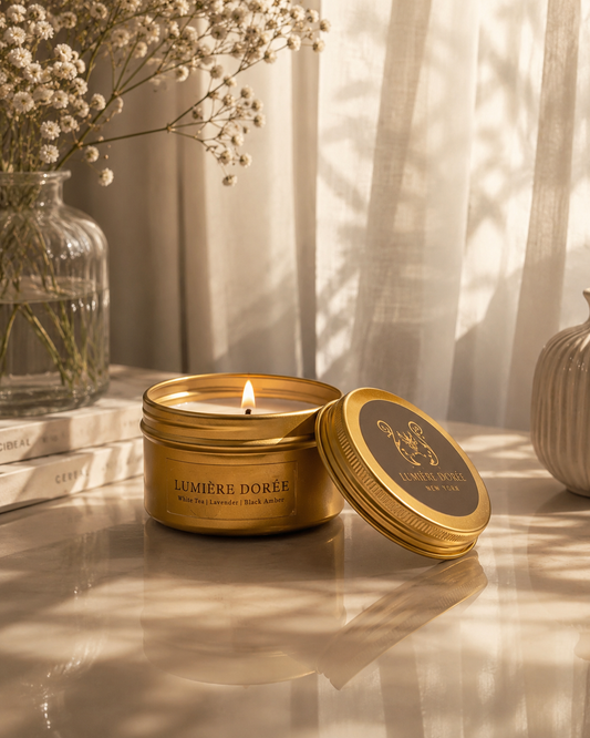 Lumière Dorée luxury gold tin candle